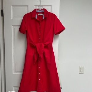 Vineyard Vines Red Midi Dress with Tie Waist